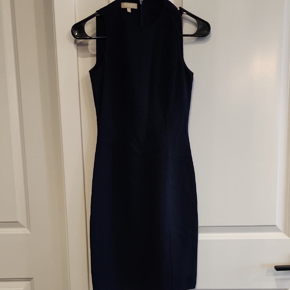Michael Kors Collection Navy Sleeveless Midi Sheath Dress 0